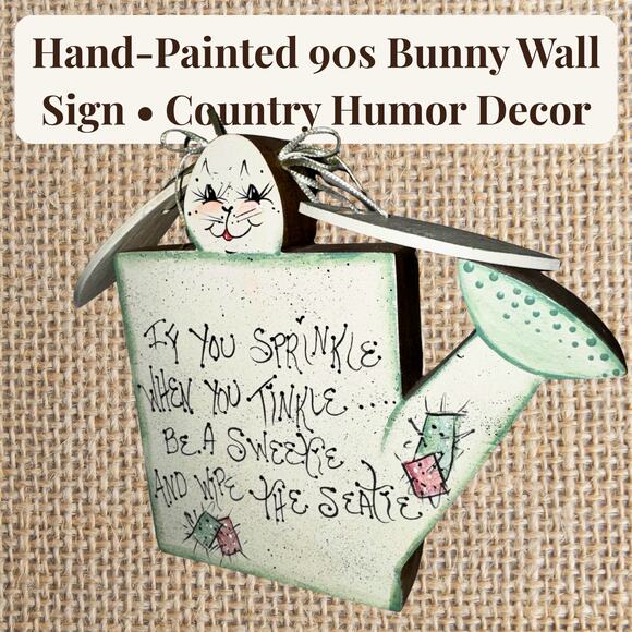 Vintage Bunny Watering Can – “If You Sprinkle When You Tinkle” Wooden Folk Art - Picture 4 of 8